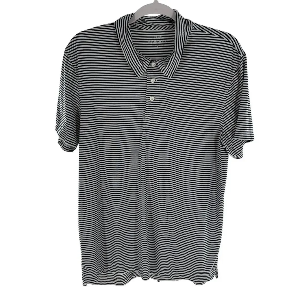J. Crew Performance Men's Striped Navy Short Sleeve Polo Shirt